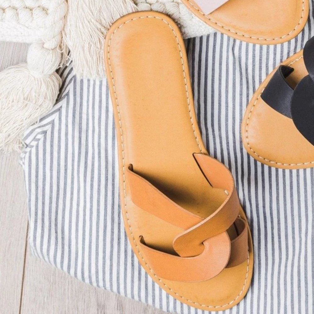 Sunny Feet Women Summer Knot Strap Fashion Slides Sandals - Tan